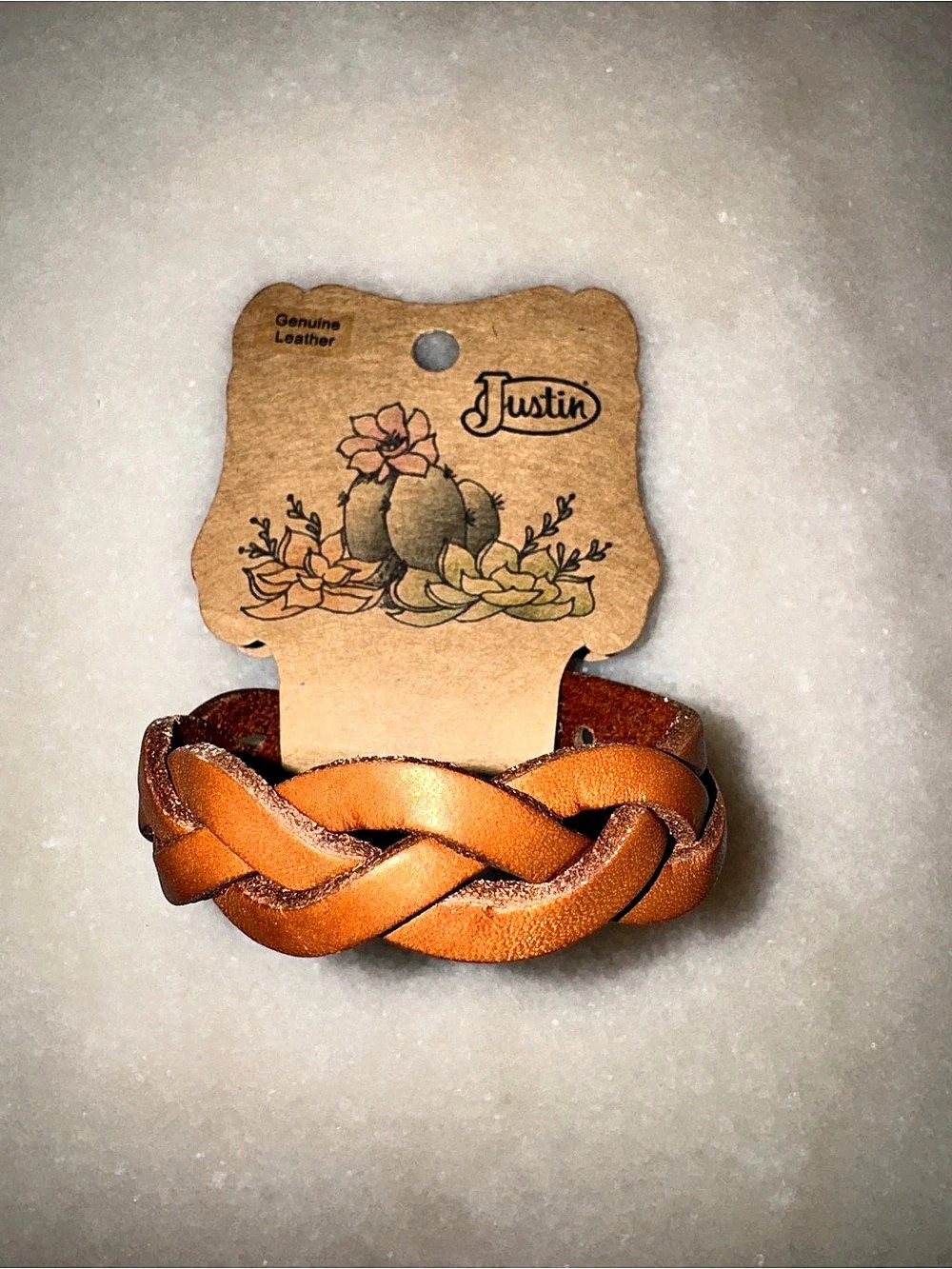 NWT Justin Saddle Brown Braided Leather Bracelet